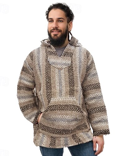  Retro Vintage Anos 70 mexicano Moletom Poncho Moletom Baja Hippie Listrado Homens Dia Das Bruxas Carnaval Casual / Diário Festa de Solteira Adulto Moletom Outono & inverno