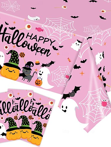  Kürbislaternen-Kürbisse, Geister, gruseliger rosa Lastwagen, Halloween-Tischdecke, Küchen-/Esstisch-Dekoration für die Party zu Hause