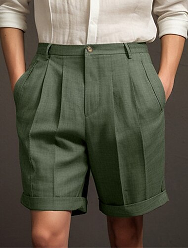  Voor heren Korte broek Linnen korte broek Geklede korte broek Zomer korte broeken Geplooide korte broek Knop Zak Plooien Effen Comfort Ademend Korte Casual Dagelijks Feestdagen Modieus Ontwerper