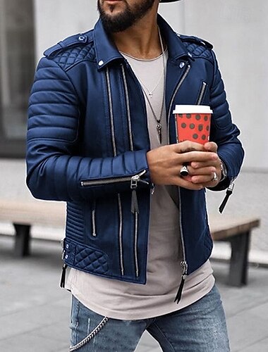  Herren Lederjacke Kunstlederjacke Motorrad Jacke Vintage Lederjacke Motorradjacke Täglich Urlaub Windundurchlässig warm halten Tasche Herbst Winter Glatt Modisch Klassisch Ständer Standard Schwarz