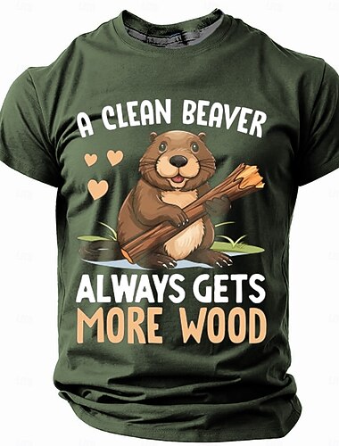  Heren Grappige Bever Pun Graphic T-Shirt 'Een Schone Bever Krijgt Altijd Meer Hout' Korte Mouwen Humor Top