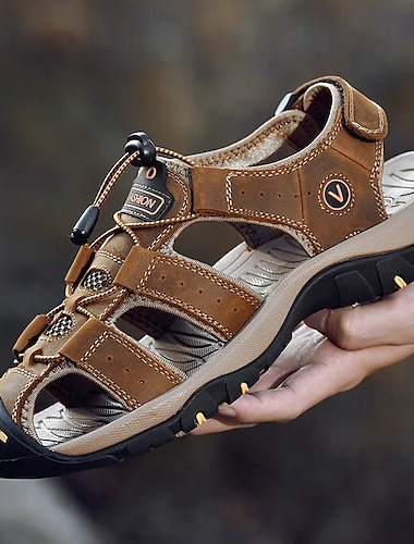  sandali da mare outdoor da uomo, in vera pelle con chiusura in velcro, traspiranti e confortevoli