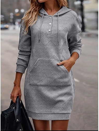  Mujer Vestido de cambio Vestido Midi Correa Casual Cuello Barco Manga Larga Negro Caqui Beige Color