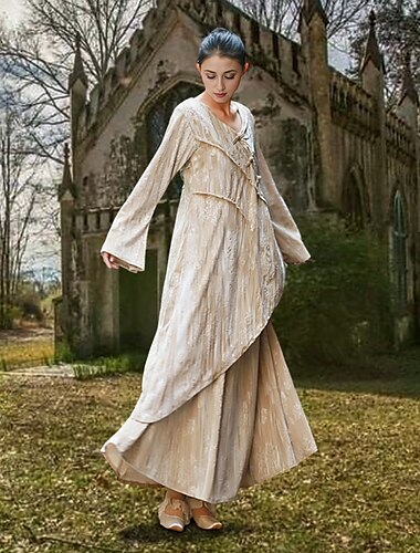  Retro Vintage Mittelalterlich Kleid Einfarbig Damen Maskerade Party / Abend Erwachsene Kleid