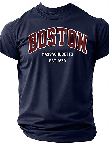  Herren Mit Buchstaben bedruckt Boston T Shirt T-Shirt 100% Baumwolle Kurzarm Grafik Hemd Schwarz Wein Dunkelblau Bequemes T-Shirt Straße Sport im Freien Modedesigner-Kleidung