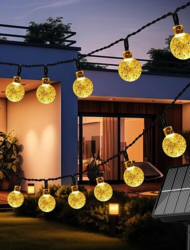  Solar-Lichterkette für den Außenbereich, 12 m, 100 LEDs, Kristallkugel-Lichterkette mit 8 Modi, wasserdichte Solar-Lichterkette für den Außenbereich für Garten, Baum, Terrasse, Party,