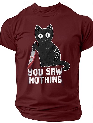  Herren Katze Halloween Mit Buchstaben bedruckt T Shirt T-Shirt 100% Baumwolle Kurzarm Grafik Hemd Schwarz Wein Dunkelblau Bequemes T-Shirt Straße Sport im Freien Modedesigner-Kleidung
