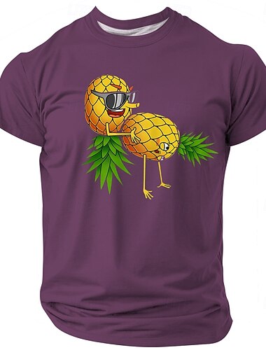  Herren Lustiges Lebensstil Ananas Grafik T-Shirt Schwarzes Kurzarm