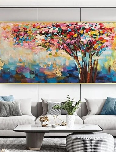  pintura a óleo artesanal lona arte da parede decoração moderna abstrata rica paisagem de árvore para sala de estar decoração de casa rolou pintura sem moldura não esticada