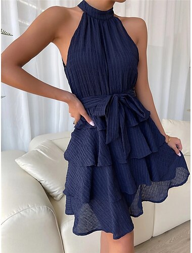  Damen Minikleid Abschlusskleid Freizeitkleid Sommerkleid Einfarbiges Kleid Streetwear Basic Lässig Urlaub Straße Ferien Normale Passform Ärmellos Neckholder Schwarz Rote Blau Purpur Sommer