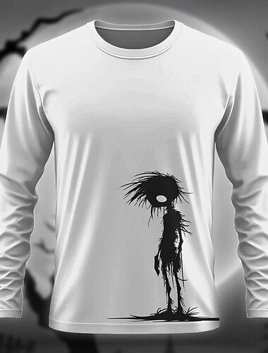  Gresskar Spøkelse Designer Retro / vintage Herre 3D-utskrift T skjorte Gate Avslappet Daglig Halloween T skjorte Hvit 1 Hvit Langermet Crew-hals Skjorte Sommer Vår Høst Klær S M L XL XXL XXXL