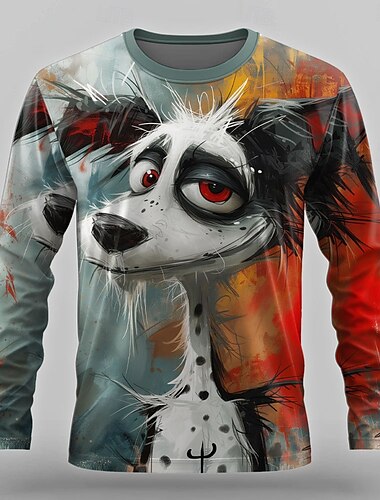  Herren Hund Lustig T Shirt Langarm T-Shirt 3D-Druck Rundhalsausschnitt Hemd Designer Retro Vintage Strasse Casual Täglich Wasserblau Sommer Frühling Herbst Bekleidung S M L XL XXL XXXL