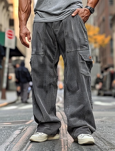  Herr Militärbyxor Manchesterbyxor Långbyxor Casual byxor Ficka Elastisk midja Flera fickor Slät Komfort Mjuk Fullängd Utomhus Dagligen Utekväll Mode Streetwear Svart Brun Microelastisk