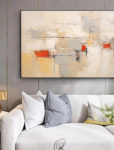  graues und beiges Ölgemälde handgemaltes weißes Gipskunstgemälde auf Leinwand rotes minimalistisches Gemälde weißes schwarzes abstraktes Gemälde großes handgemachtes weißes buntes strukturiertes
