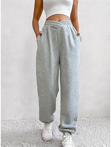  Dam Joggingbyxor Kinesiska Mode Etnisk Stil Fullängd Hög midja Ficka Elastiskt midjeband Bekväm Mjuk Microelastisk Utomhus Gata Ljusgrått Mörkgrått Svart Höst Vinter Lös passning