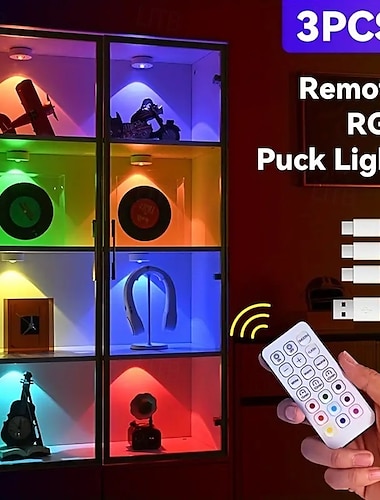  Перезаряжаемая магнитная светодиодная RGB-подсветка для шкафа с дистанционным управлением, подсветка для картин, 12 вариантов цветов, внутреннее освещение для шкафов и витрин, перезаряжаемая через USB, декоративная лампа для дома на Рождество и Хэллоуин,