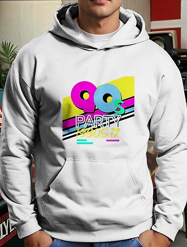  Retro Vintage Hoodie 90er Jahre für Herren Erwachsene Baumwollmischung Hot Stamping Party Casual Daily