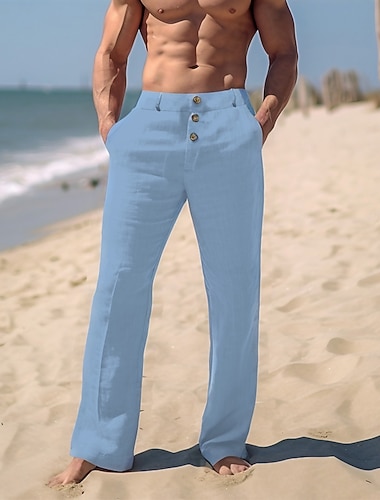  Herren Leinenhosen Hose Sommerhose Strandhose Fronttasche Gerader Schnitt Einfach Komfort Atmungsaktiv Lässig Täglich Ferien Mode Basic Schwarz Weiß