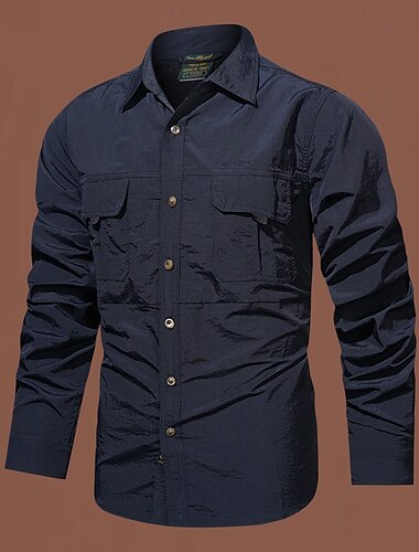  Homens Camisa Social Camisas de trabalho Camisa casual camisa de botão Camisa de carga Preto Caqui Verde Tropa Cinzento Manga Longa Tecido Lapela Férias Feriado Bolso frontal Roupa Poliéster Moda