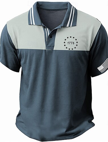  Férfi Amerikai zászló Hazafias Golfing Rövid ujjú Pólóingek Galléros ingek Alkalmi Utcai öltözék Nyaralási viselet Party ruhák Gombok 3D nyomtatás Nyár Medence Bíbor Lóhere
