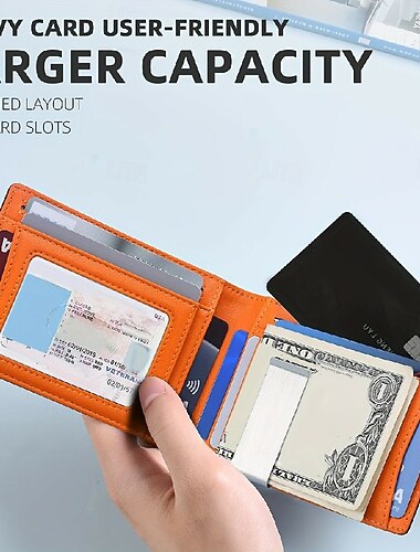  ארנק חוסם rfid פשוט רב תכליתי דק דו-פיפול מחזיק כרטיס אשראי כיס קדמי נייד ארנק גברים עם קליפ כסף