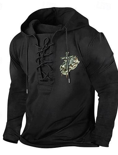  Men's Hoodie Black White+Black Black White Hooded Cross Drawstring Sports & Outdoor Daily Holiday Streetwear Basic Casual Spring &  Fall Clothing Apparel Hoodies Sweatshirts