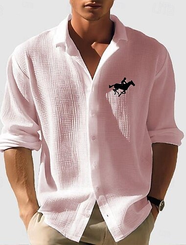  Per uomo Camicia a nido d'ape Camicia Estiva Camicia casual Camicia a maglia a nido d'ape Bianco Verde chiaro Rosa Grigio scuro Albicocca Manica Lunga Testurizzato Moda Collo ripiegato Vacanza Ferie