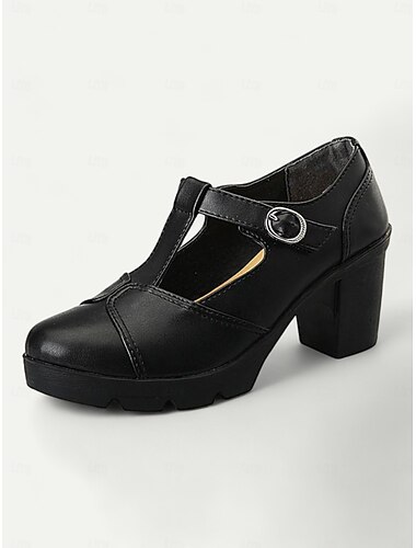  Zapatos Mary Jane azules de tacón grueso para mujer: diseño retro con tiras en T para uso informal y de oficina