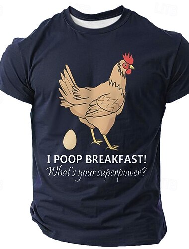  T-shirt divertente da uomo con grafica di pollo 'Faccio colazione' umorismo superpotere a maniche corte