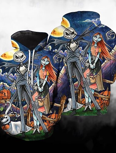  Jack Skellington Kapuce Animák Manga Anime 3D Přední kapsa Grafika Klokaní kapsa Pro Pro páry Pánské Dámské Dospělé předvečer Všech svatých Karneval Plesová maškaráda 3D tisk Běžné / Denní