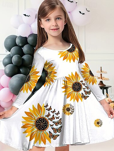  Pasqua ragazze' 3D Pop art Faretto multicolore Vestito Manica lunga Estate Primavera Da mare Giornaliero Per eventi Da principessa Bellissimo Dolce Bambino 4-12 anni Abito casual Abito linea A Al