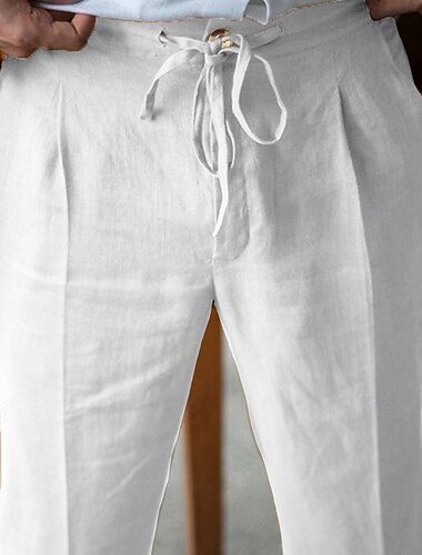  Per uomo Pantaloni di lino Pantaloni Pantaloni estivi Pantaloni da spiaggia Liscio Traspirante Morbido Informale Giornaliero Per eventi Di tendenza Streetwear Bianco Blu marino Anelastico