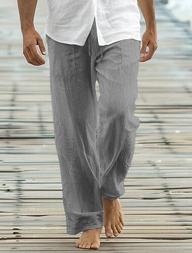  Муж. Штаны Летние штаны Мешковатые брюки Пляжные штаны Повседневные брюки Кулиска Передний карман Прямая нога Полотняное плетение Комфорт Мягкий Полная длина Йога Праздники Пляж Мода Гавайский