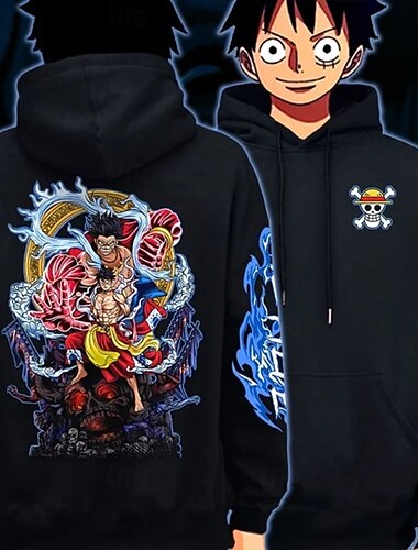  One Piece Обезьяна d Луффи Луффи Гир 5 Толстовка Pullover С принтом Передний карман Графический Назначение Для пары Муж. Жен. Взрослые Маскарад Горячего тиснения Для вечеринок На каждый день