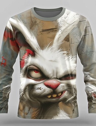  Halloween Men's Animal Funny T shirt Long Sleeve T shirt 3D Print Crew Neck Shirt Designer Retro Vintage Street Casual Daily Khaki Summer Spring Fall Clothing Apparel S M L XL XXL XXXL