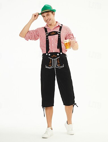  Karneval Oktoberfestbier Kostüm Bluse / Hemd Lederhosen Bayerisch Bayerisch Deutsch Wiesn Herren Stoff im traditionellen Stil Hemd Shorts Hut