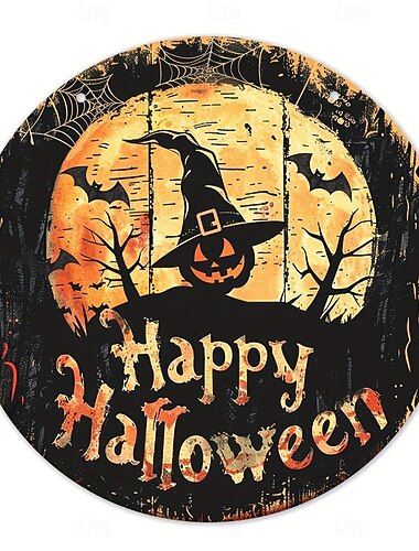  1ks happy halloween nepředvídatelná černá kočka věnec znamení kulaté dekorace pro dům, kuchyň, zahradu  & kancelář