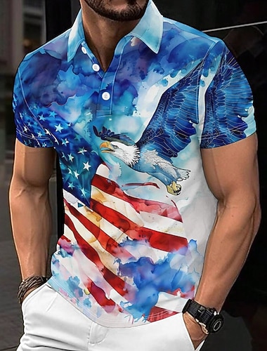  4 juli 2026 250e Voor heren veteranen Vaderlandslievend Korte mouw Poloshirt Casual Alledaagse kleding Lente zomer Wit