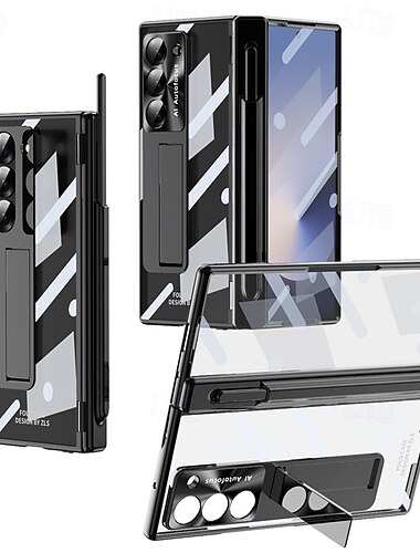  телефон Кейс для Назначение SSamsung Galaxy Z-сгиб 6 Z Fold 5 Z Fold 4 Z Fold 3 Кейс на заднюю панель со стендом и протектор экрана Магнитный Ретро броня ПК Металл