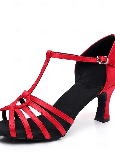  Damen-Latein-Tanzschuhe mit Riemchendesign, Satin-Ballsaal-Absatz mit offener Spitze für professionellen und Gesellschaftstanz