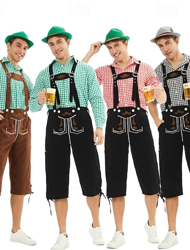  Carnaval Oktoberfest Costume Blouse / Chemise Lederhosen Bavarois Bavarois Allemand Prairies Homme Tissu de style traditionnel Chemise Shorts Chapeau