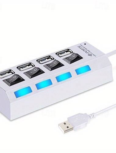  4-Port-USB-Hub 2.0-Adapter, Expander, Multi-USB-Splitter, Mehrfach-Extender mit unabhängigen Schaltern, LED-Anzeige