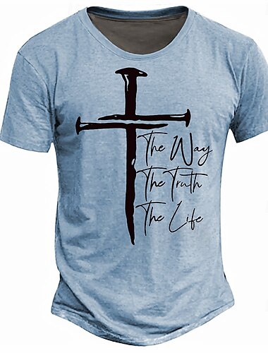  Herren Kreuz T Shirt Kurzarm T-Shirt 3D-Druck Rundhalsausschnitt Hemd Retro Vintage Brautkleider schlicht Strasse Casual Hellblau Khaki Grau Frühling Sommer Bekleidung S M L XL XXL XXXL