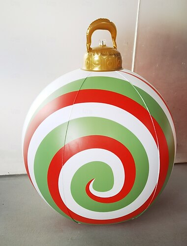  Bola inflable decorada para exteriores de Navidad de 60 cm (23,6 pulgadas), adornos grandes de Navidad, bolas de caramelo de menta para árbol, patio, jardín, porche, bolas inflables, adornos con bomba