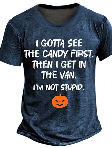  Halloween Herren Kürbis Lustiger Slang T Shirt Kurzarm T-Shirt 3D-Druck Rundhalsausschnitt Hemd Retro Vintage Brautkleider schlicht Streetstyle Strasse Sports Outdoor Casual Marineblau Dunkelgray