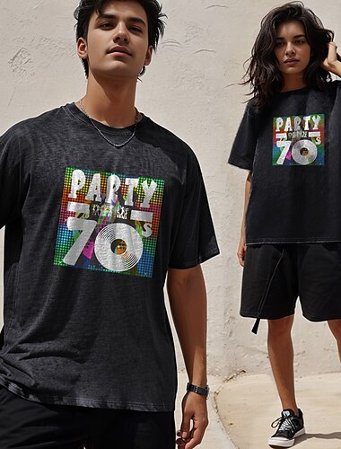  Retro Vintage 1970er 1980er Baumwoll T-Shirt Unisex 70er 80er Party lässig täglich oversized säuregewaschenes T-Shirt