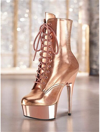  Sexy Damen-Stiefel mit Absatz und schwarzem Lack-Kunstleder-Plateau-Stiletto mit Schnürung und seitlichem Reißverschluss, ideal zum Ausgehen und als Clubwear