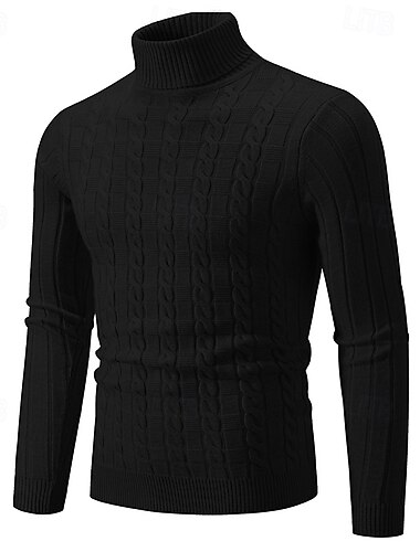  Herren Rollkragenpulli Pullover Rollkragenpullover für Herren Gedrehtes Stricken Strick Feste Farbe Rollkragen Stilvoll Vintage-Stil Täglich Verabredung Bekleidung Herbst Winter Karamell Schwarz M L