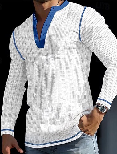  Pánské Tričko Tričko Henley Vaflové pletené tričko Tričko Top Tričko s dlouhým rukávem Barevné bloky Henley ulice Dovolená Dlouhý rukáv Slátanina Oblečení Polyester Módní Designové Základní