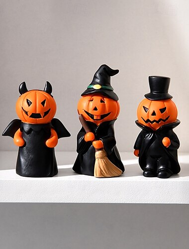 3pcs/set Halloween Pumpkin Ghost Figurine - Resin Car Dashboard Decoration, Spooky Desktop Ornament for Halloween Party & Home Decor
